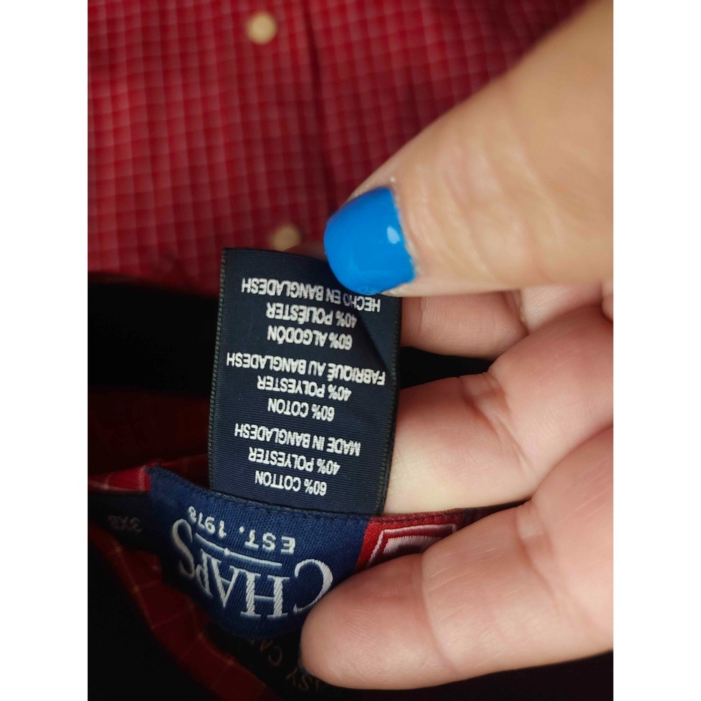 Chaps Button Down Shirt Mens 3XB Red Mini Grid Preppy Classic Business Casual - Picture 6 of 8